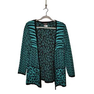 SOUTHERN‎ LADY NEW $59 Animal Print Chevron Open Cardigan Mineral Black Small